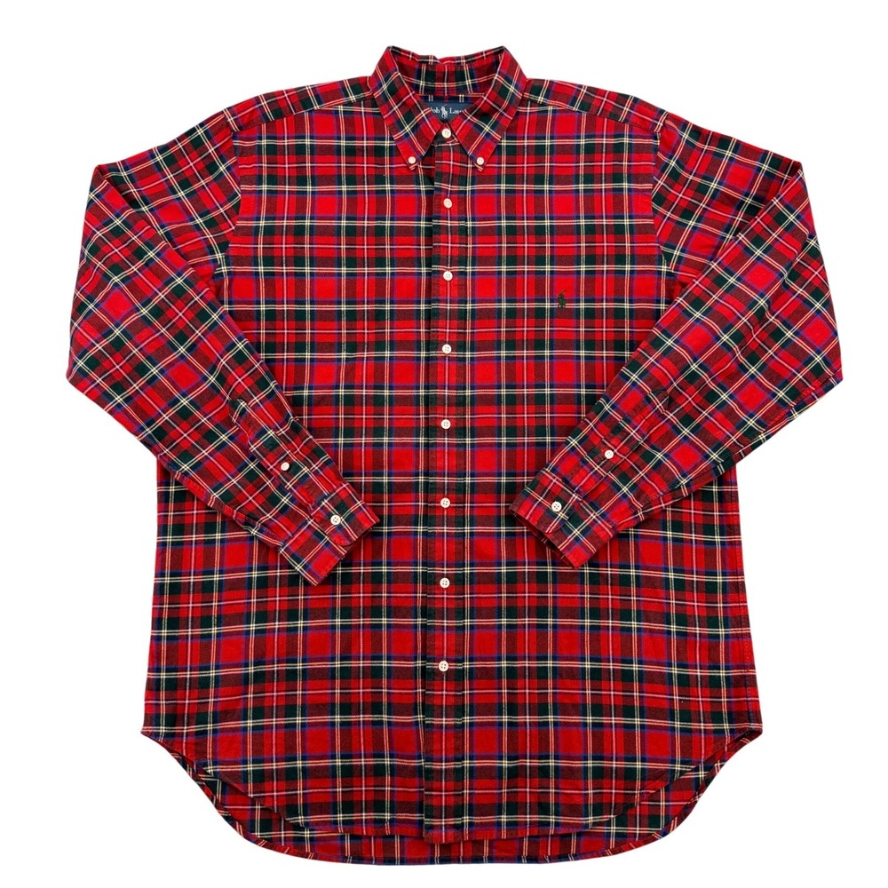 Polo Ralph Lauren Tall Red Plaid Classic Fit Button Down Shirt Long Sleeve Men L